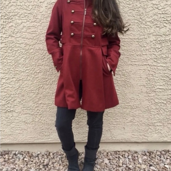 Steve Madden Military Coat Red - Picture 3 of 10